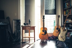 Music instruments in a rehearsing room